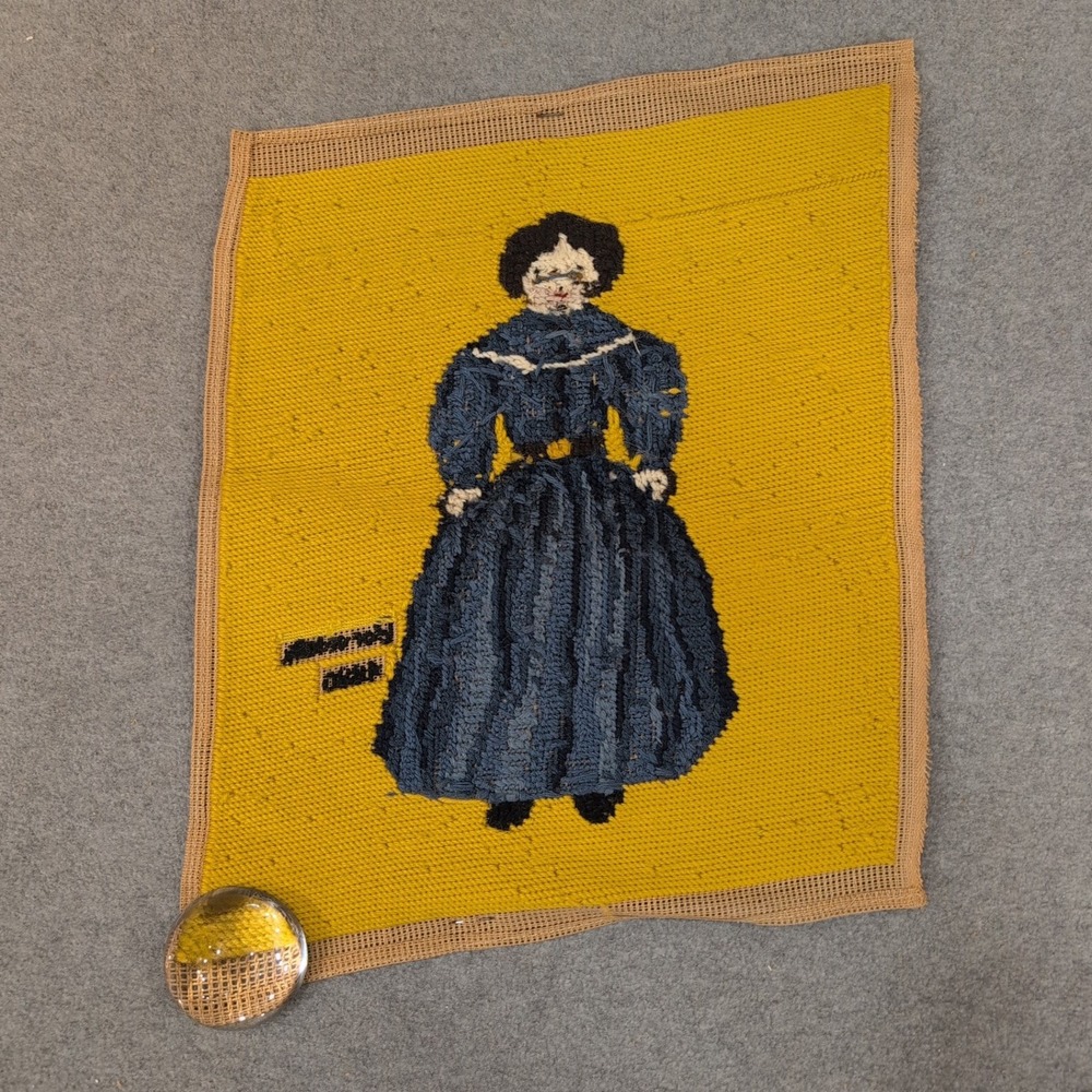 Vintage Hand Stitched Needlepoint Porcelain Doll 1880 Victorian Textile Art - Picture 4 of 4